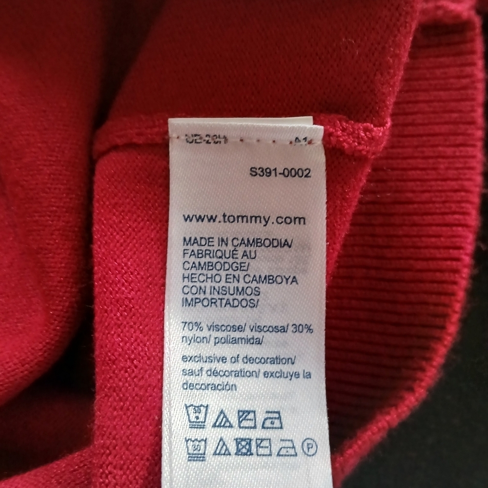 Tommy Hilfiger Red V-Neck Knit Pullover Classic Logo S/P - Picture 7 of 11